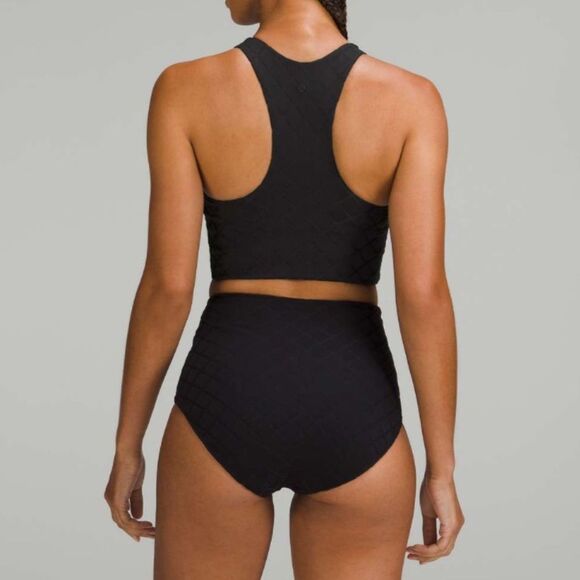 Lululemon black diamond grid high neck swim top 2 with pads bikini top - Picture 4 of 9